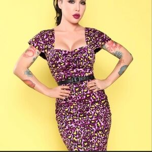 Sourpuss Purple and Yellow Leopard Print Dress